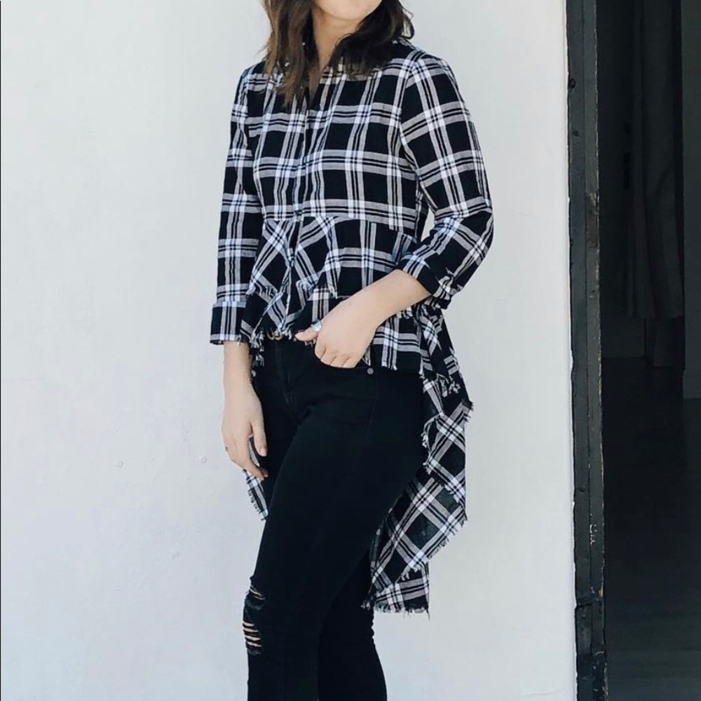 High low button down top